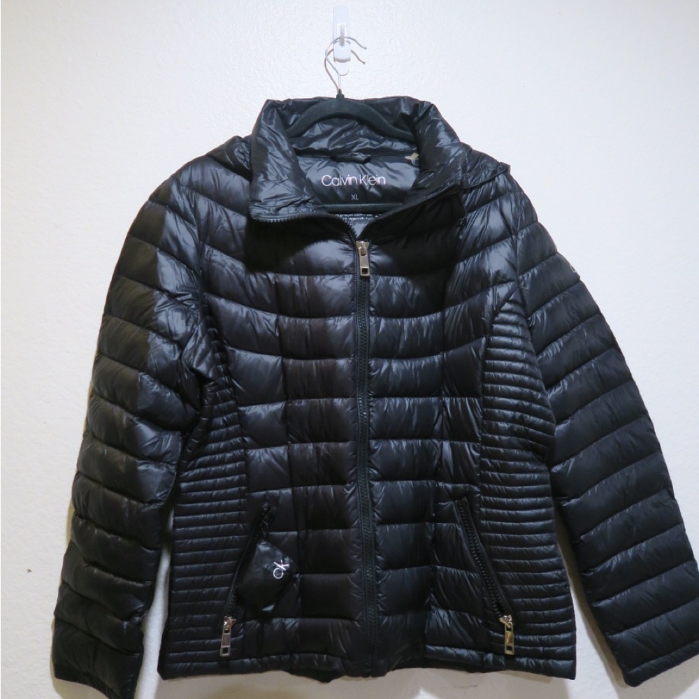 Calvin Klein Black Puffer Jacket with Glossy Finish
